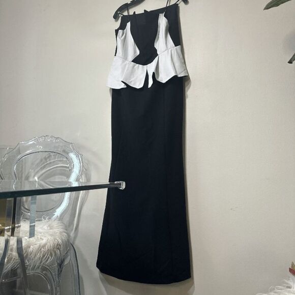 Black Halo Eve by Laurel Berman Black and White Leather Trim Strapless Peplum Co - Picture 8 of 11
